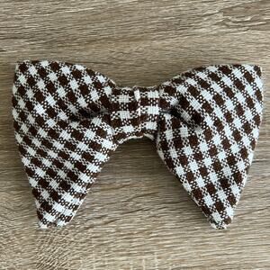 Vintage Jumbo Butterfly Flutter Bow Tie Brown White Check Pre-Tied Oversized